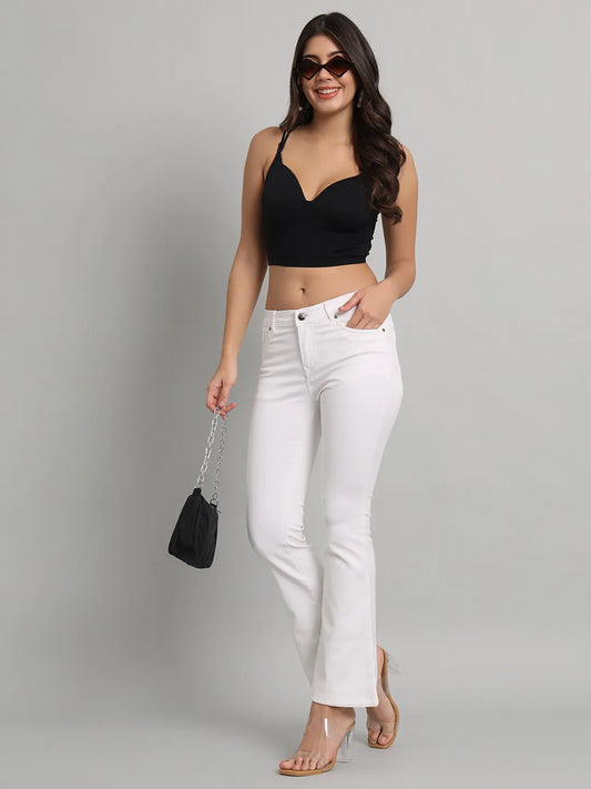 Women White Straight Fit Stretchable Jeans