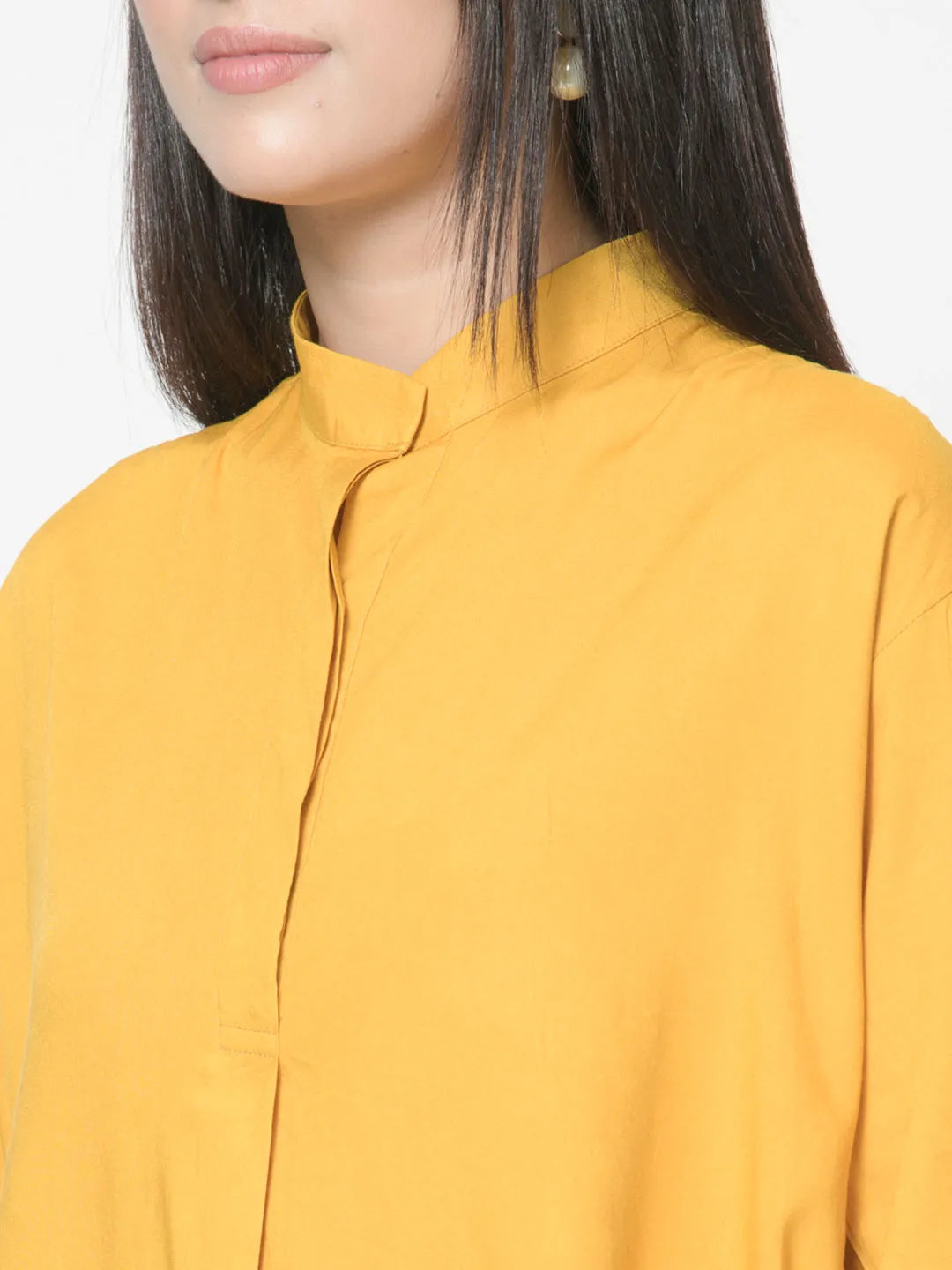 urSense Yellow Cotton Mandarin Collar Button Down Western Top