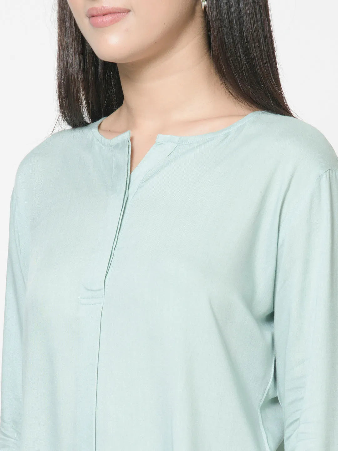 urSense Women Green-Coloured Standard Regular Fit Solid Cotton Casual Top