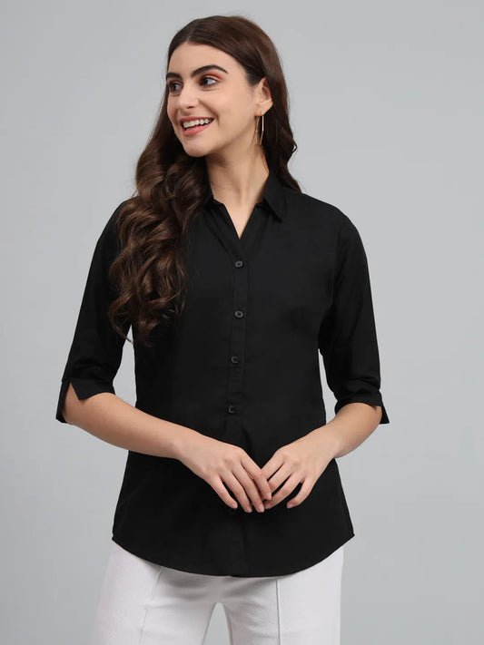 Women Black Regular Fit Solid Casual Shirt