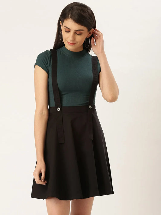 urSense Black solid a-line skirt with detachable straps has a concealed zip