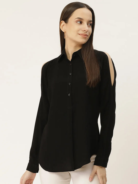 urSense Black solid opaque Casual shirt ,has a spread collar,