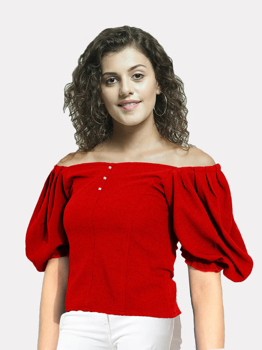 Women Red sweetheart neck Off-Shoulder Crop Top