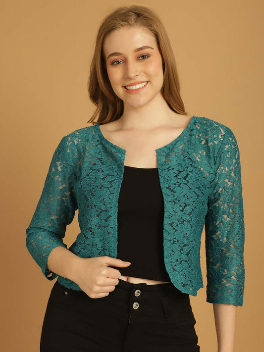 Rama Green Lace Open Front Crop Shrug comes with black inner