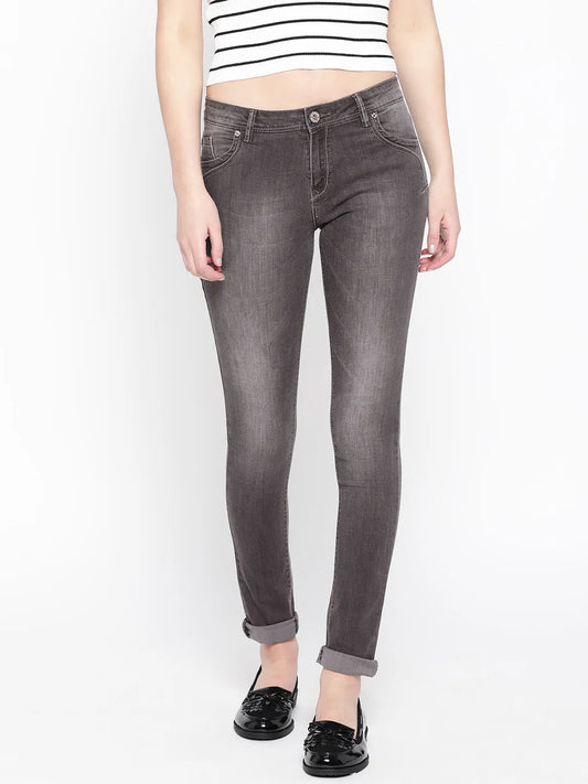 Women Charcoal Grey Slim Fit Mid-Rise Clean Look Stretchable Jeans